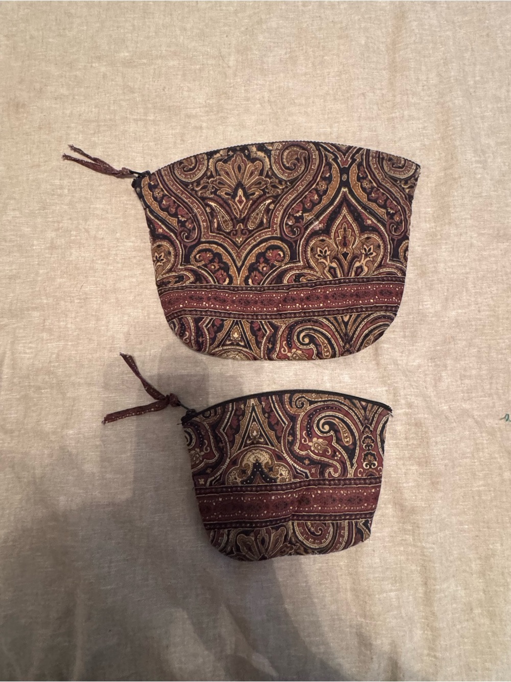 Vera Bradley Vintage Rare “ Mocha”  Paisley small & large cosmetic pouches 1996